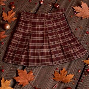 SHEIN Burgundy Plaid Skater Skirt